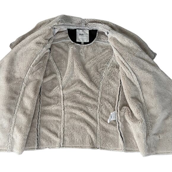 Euro Y2K Sherpa Lined Waterfall Jacket Black Beige Cozy Winter Softcore 40/M - Picture 7 of 9